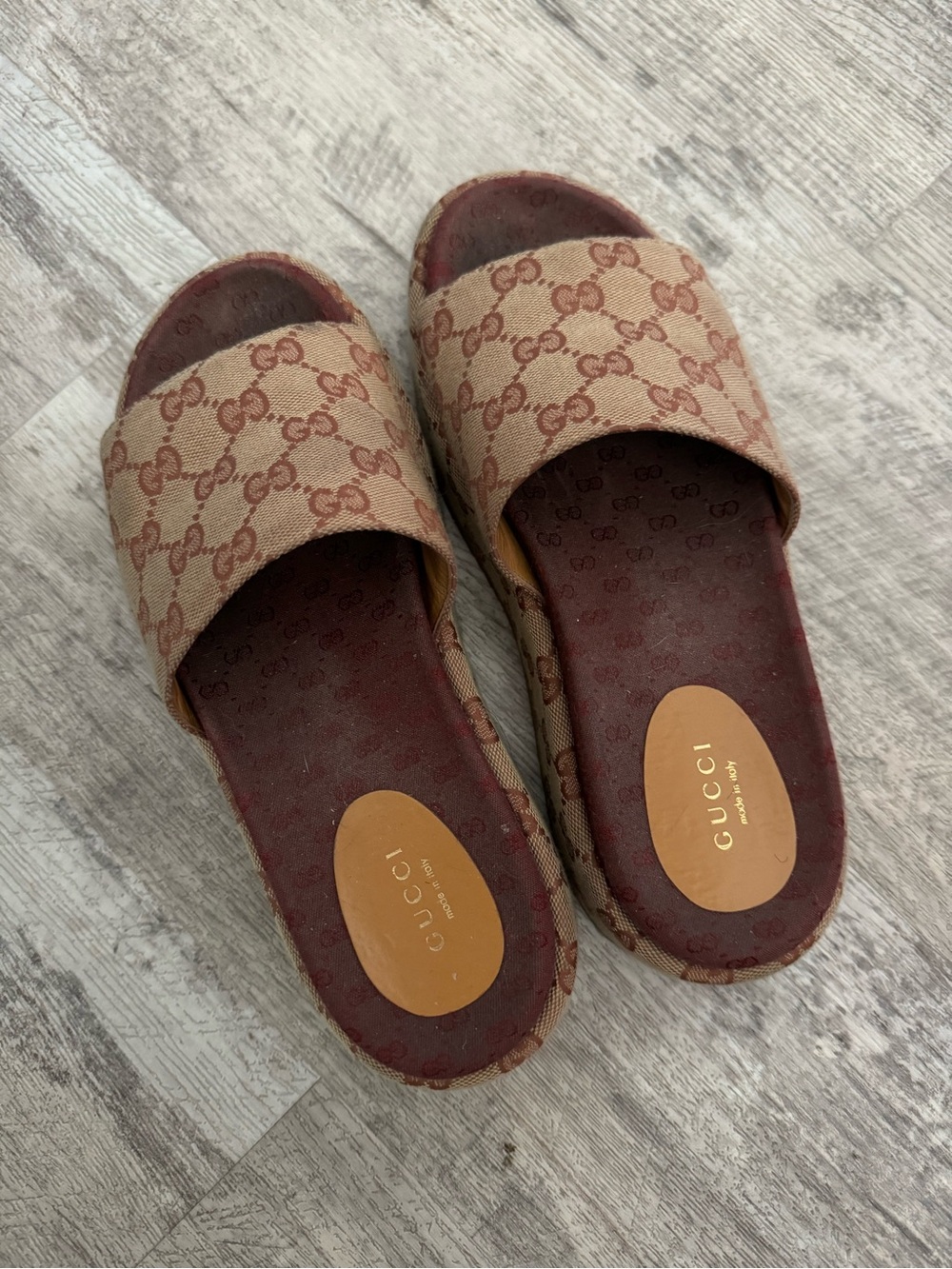 Gucci Brown and Beige GG Canvas Slide Sandals